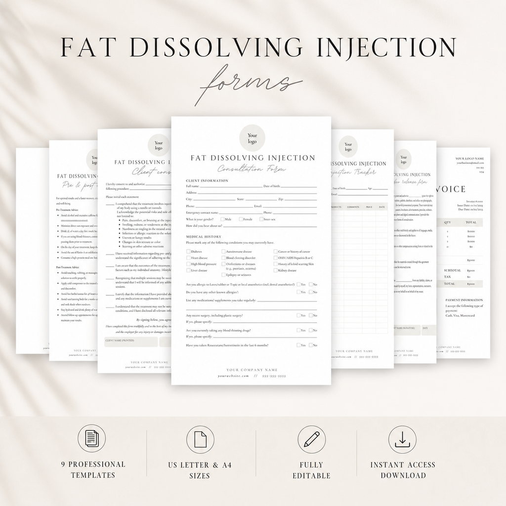 Fat Dissolving Injection consultation form Canva mockup
