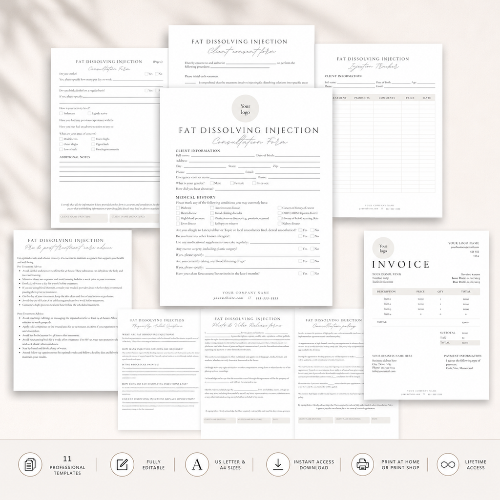 Editable Fat Dissolving Injection consultation form template