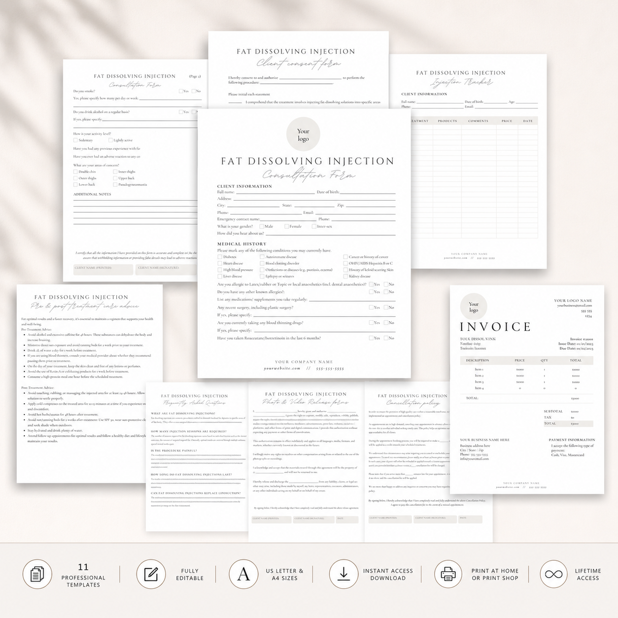 Editable Fat Dissolving Injection consultation form template
