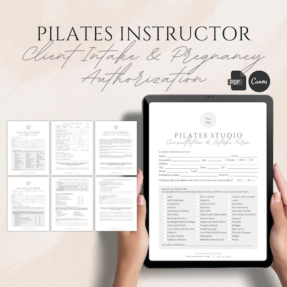 Pilates Studio Client Forms editable Canva templates