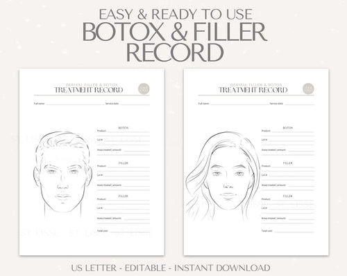 Botox and Dermal Filler Treatment Record