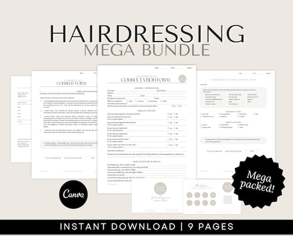 Hairdressing Client Forms editable Canva templates