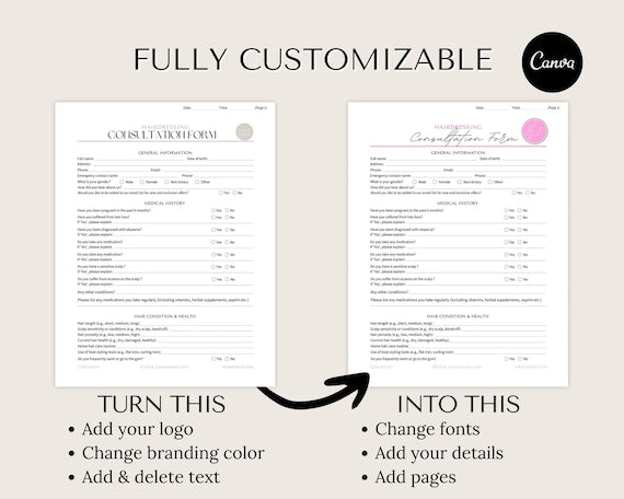 Hairdressing Client Forms editable Canva templates - preview 3