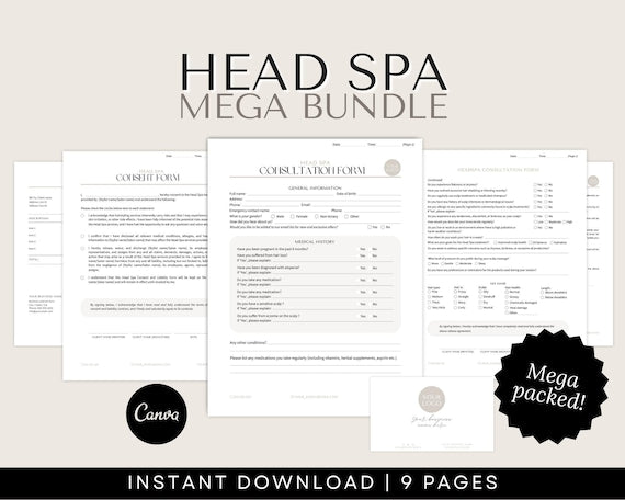 Head Spa Client Forms editable Canva templates