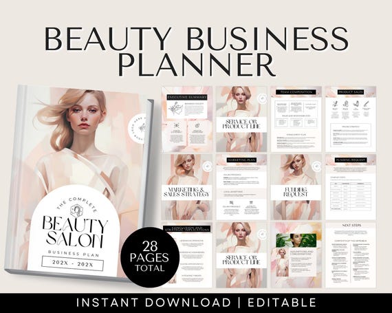 Beauty Business Planner editable Canva template