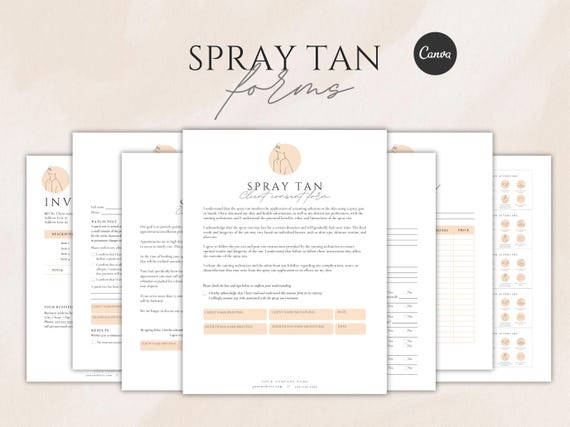 Spray Tan Client Forms editable Canva template